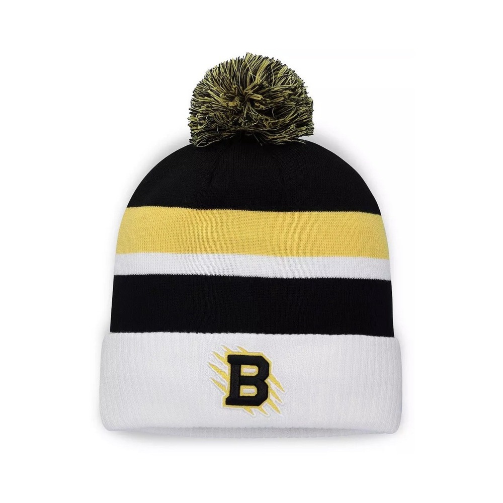 NHL Adult Boston Bruins Stadium Series Pom Knit Beanie Hat One Size White/ Black